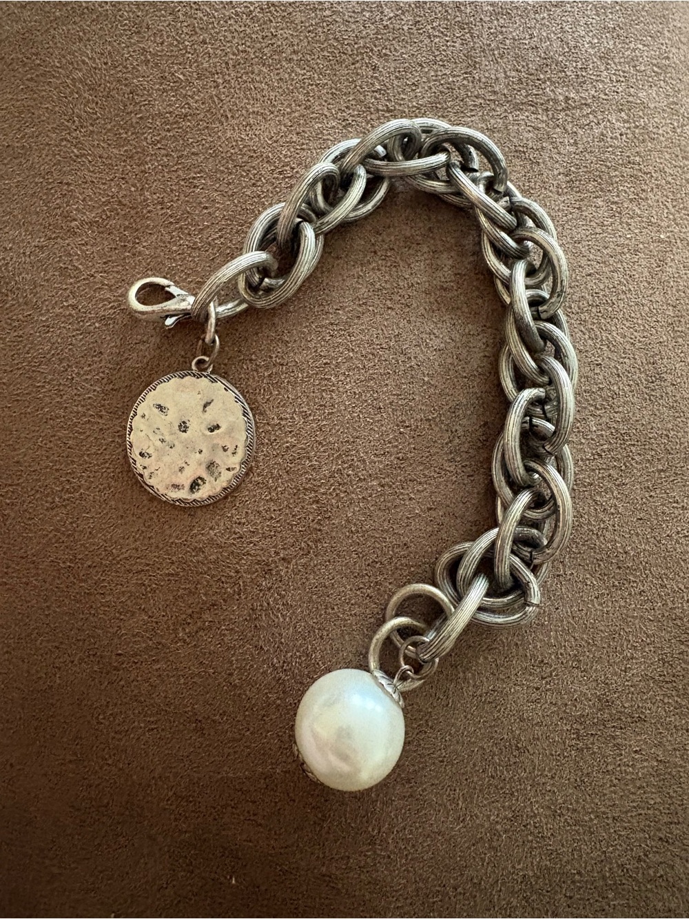 Silver Link Bracelet with Pearl Charm - Unbranded